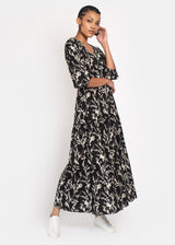 Kalmia Tiered Maxi Dress in Black and White Sketch Floral