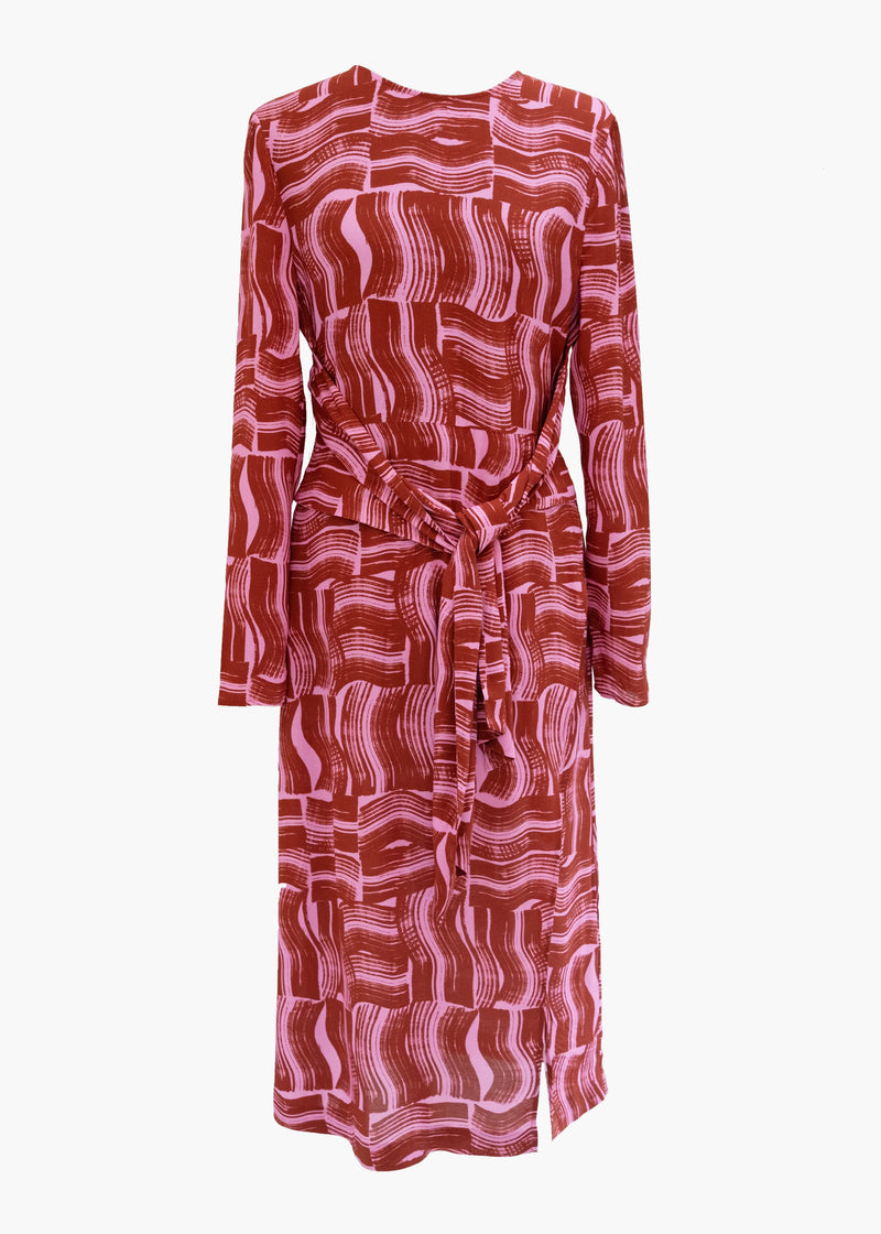 Verbena Tie Front Dress in Rust Paint Brush Print