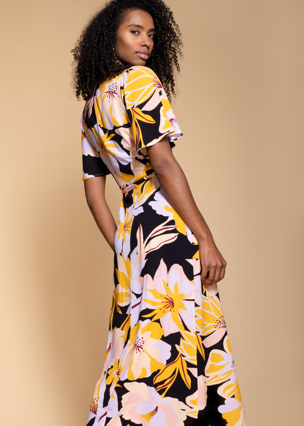 Rosa Maxi Dress in Oversize Yellow Floral Print