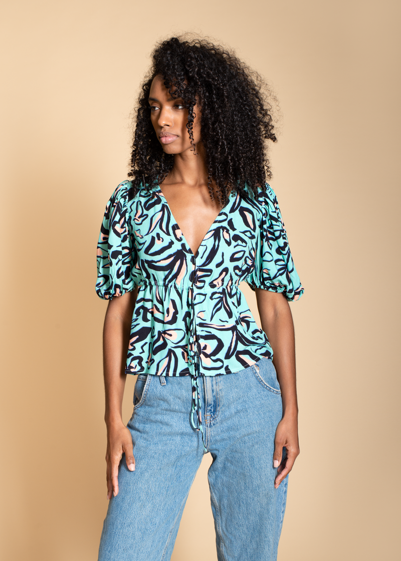 Aster Top  in Mark Making Floral Print